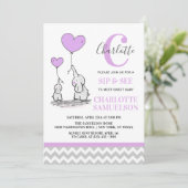 Invitation Élément Moderne Violet Gris Éléphant SIP & SEE Béb (Debout devant)