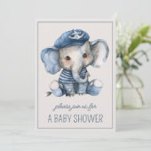 Invitation Élément personnalisé de bébé éléphant bleu nautiqu (Debout devant)