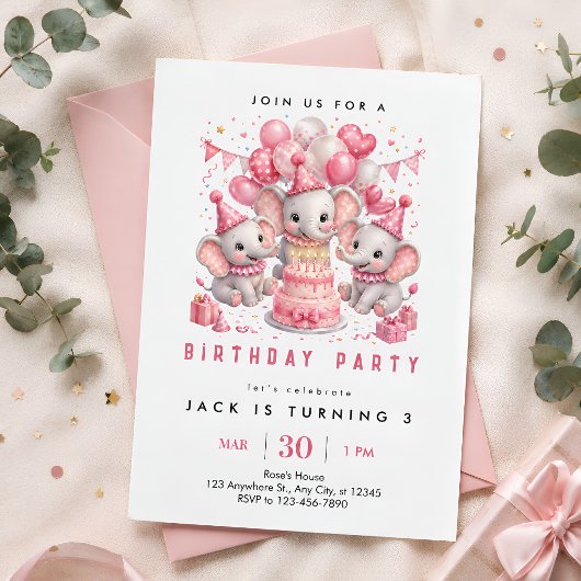 Invitation Élément rose 3e anniversaire