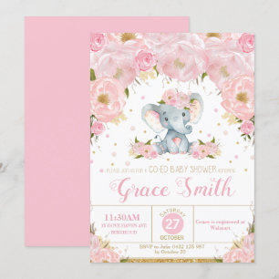 Invitation Élément Rose Floral Fille Baby Shower Co-Ed