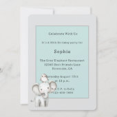 Invitation Élémentaire Anniversaire d'éléphant et d'oiseau gr (Devant)