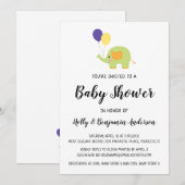Invitation Élémentaire éléphant de Baby Shower avec Ballons (Devant / Derrière)