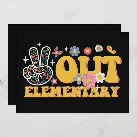 Invitation Élémentaire Peace Out Groovy Dernier Jour D'École (Devant / Derrière)