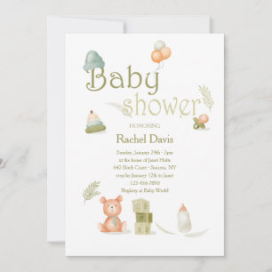 Invitation Éléments de baby shower dans l'aquarelle