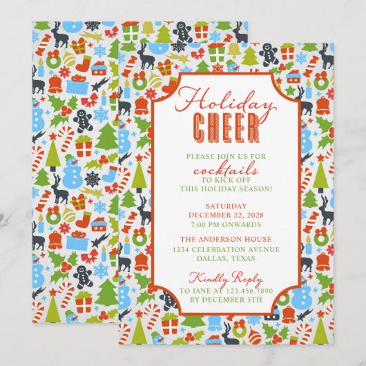 Invitation Éléments de Noël Typographie Fête de fête (Devant / Derrière)