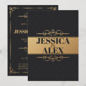 Invitation Éléments de style doré | Motifs noir élégant  (Devant / Derrière)