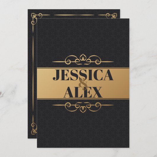 Invitation Éléments de style doré | Motifs noirs élégants  (Devant / Derrière)