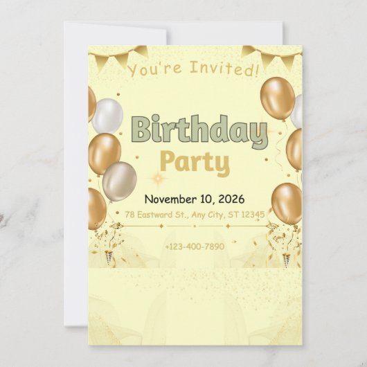 Invitation Éléments dorés Anniversaire (Devant)