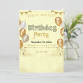 Invitation Éléments dorés Anniversaire (Debout devant)