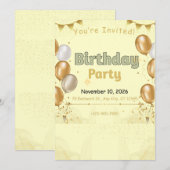 Invitation Éléments dorés Anniversaire (Devant / Derrière)