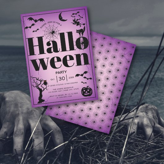 Invitation éléments vintages adulte Halloween partie violet