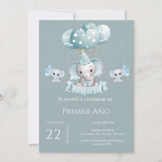 Invitation Elephant 1er anniversaire (Devant)