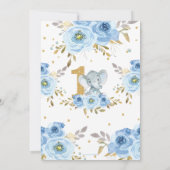 Invitation Elephant 1er anniversaire Blue Floral Boy (Dos)