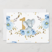 Invitation Elephant 1er anniversaire Blue Floral Boy Photo (Dos)