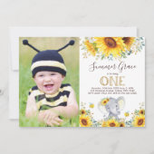 Invitation Eléphant 1er anniversaire Sunflower Gold Green (Devant)