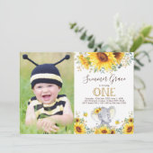 Invitation Eléphant 1er anniversaire Sunflower Gold Green (Debout devant)