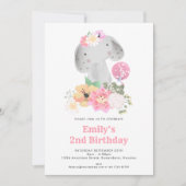 Invitation Elephant 2e anniversaire fille Jungle Pink Party (Devant)