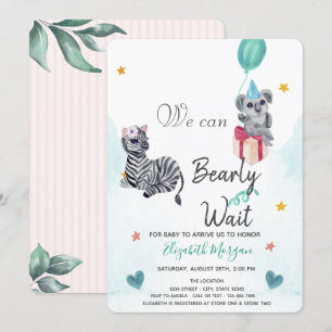 Invitation Éléphant à l'aquarelle, Baby Shower rayé zèbre  