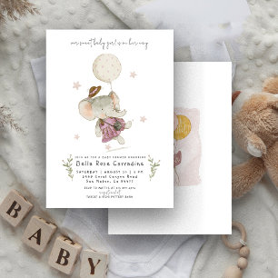 Invitation Eléphant adorable   Baby shower Botanique Boho