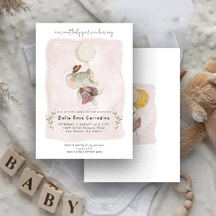 Invitation Eléphant adorable   Baby shower Botanique Boho