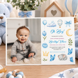 Invitation Éléphant Aquarelle pour Garçon Fête de Naissance