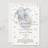 Invitation Eléphant arachide douce Floral Bleu bébé garçon do (Devant)