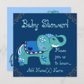Invitation Eléphant au henné (Baby shower) (Devant / Derrière)