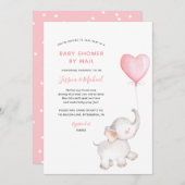 Invitation Eléphant avec Baby shower à ballets roses par cour (Devant / Derrière)