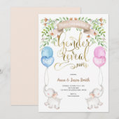 Invitation Elephant avec ballons, Sexe Reveal Party (Devant / Derrière)