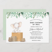 Invitation Elephant avec verdure Baby shower par courrier (Devant / Derrière)