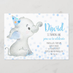 Invitation Elephant Baby Boy Blue Confetti Safari Jungle