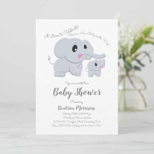 Invitation Elephant Baby shower bleu garçon (Debout devant)