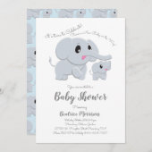 Invitation Elephant Baby shower bleu garçon (Devant / Derrière)