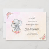 Invitation Elephant Baby shower Boho Chic Coral Aquarelle (Devant)
