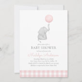 Invitation Eléphant Baby shower de fille à ballons roses (Devant)