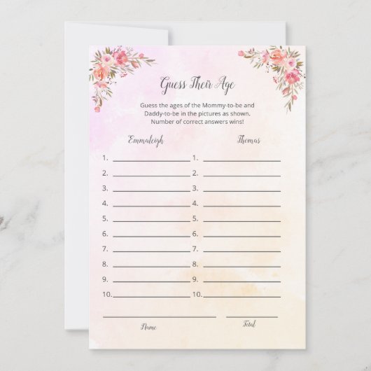 Invitation Elephant Baby shower Devine Son Age Game Card (Devant)