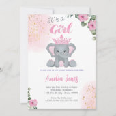 Invitation Eléphant Baby shower fille (Devant)