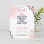 Invitation Eléphant Baby shower fille (Debout devant)