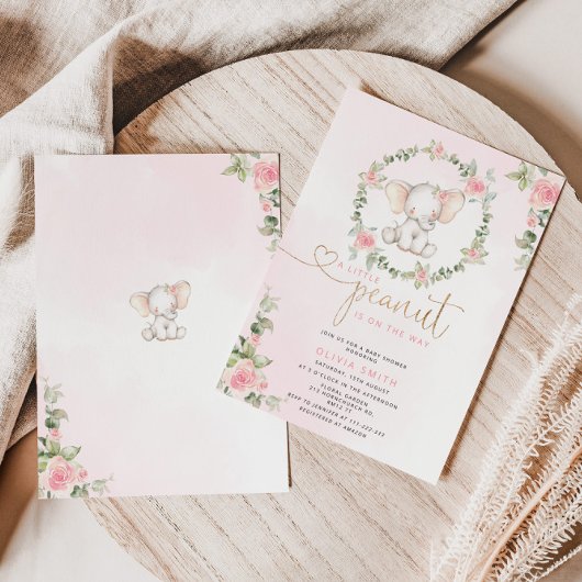 Invitation Eléphant baby shower floral fille