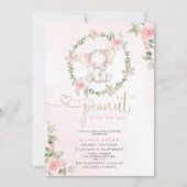 Invitation Eléphant baby shower floral fille (Devant)
