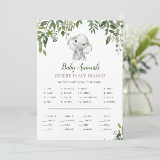 Invitation Eléphant Baby shower Game avec réponse en 5 x 7 (Debout devant)