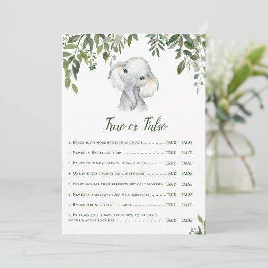 Invitation Eléphant Baby shower Game avec réponse en 5 x 7 (Debout devant)