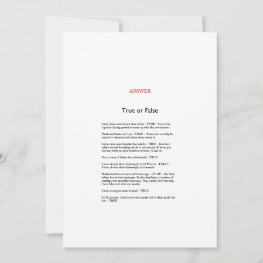 Invitation Eléphant Baby shower Game avec réponse en 5 x 7 (Dos)