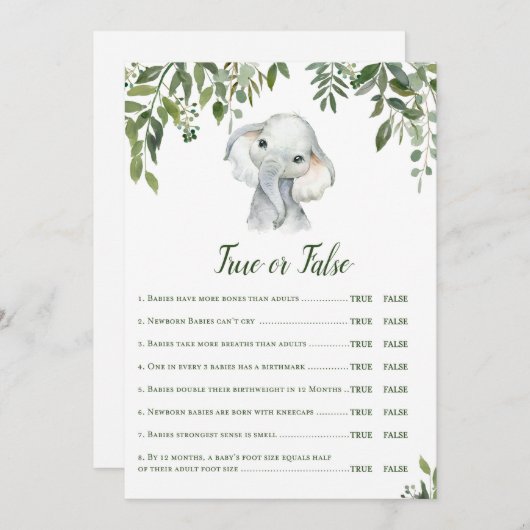 Invitation Eléphant Baby shower Game avec réponse en 5 x 7 (Devant / Derrière)