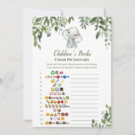 Invitation Eléphant Baby shower Game avec réponse en 5 x 7 (Devant)