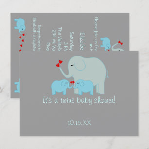 Invitation Elephant Baby shower jumeaux garçons