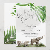 Invitation Elephant Baby shower jumeaux garçons bébé (Devant / Derrière)