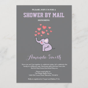 Invitation Eléphant Baby shower par Mail Purple et Grey
