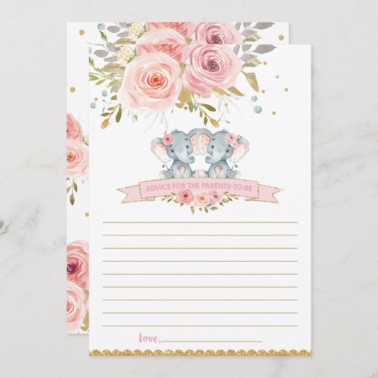 Invitation Elephant Baby Twins Conseils pour les parents d'êt (Devant / Derrière)