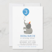Invitation ELEPHANT & BALLOON mignon fête d'anniversaire invi (Devant)